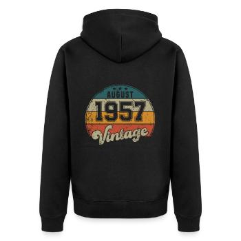 Vintage Geburtstag - August 1957 - Geschenkidee - Unisex Premium Bio Zip Hoodie - Schwarz - Hinten - Nico (187cm)