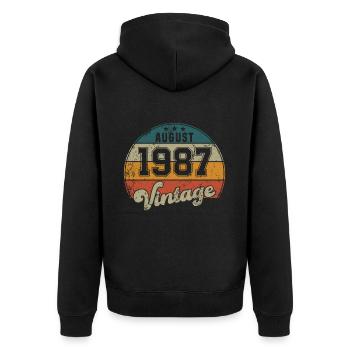 Vintage Geburtstag - August 1987 - Geschenkidee - Unisex Premium Bio Zip Hoodie - Schwarz - Hinten - Nico (187cm)