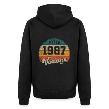 Vintage Geburtstag - März 1987 - Geschenkidee - Unisex Premium Bio Zip Hoodie - Schwarz - Hinten - Nico (187cm)