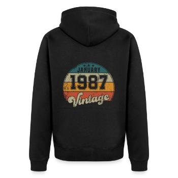 Vintage Geburtstag - Januar 1987 - Geschenkidee - Unisex Premium Bio Zip Hoodie - Schwarz - Hinten - Nico (187cm)