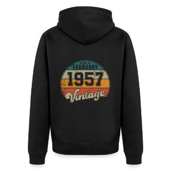 Vintage Geburtstag - Februar 1957 - Geschenkidee - Unisex Premium Bio Zip Hoodie - Schwarz - Hinten - Nico (187cm)