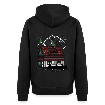 Winter Urlaub Gebirge Haus Auto Schnee Weihnachten - Unisex Premium Bio Zip Hoodie - Schwarz - Hinten - Nico (187cm)