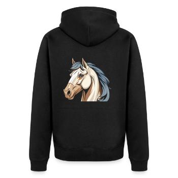 Pferd Reitsport Kopf - Unisex Premium Bio Zip Hoodie - Schwarz - Hinten - Nico (187cm)