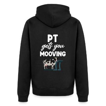 pt makes you mooving funnier - Unisex Premium Organic Zip Hoodie - black - Back - Nico (187cm)
