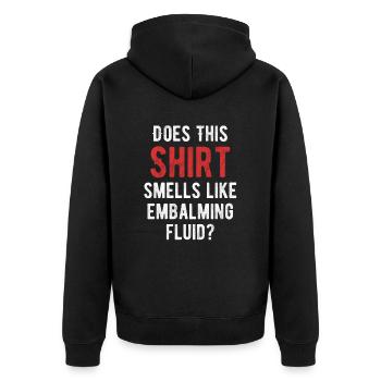Riecht Dieses Hemd Nach - Unisex Premium Bio Zip Hoodie - Schwarz - Hinten - Nico (187cm)
