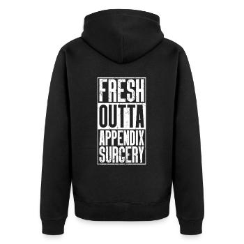 Frische Outta -Operation - Anhang - Unisex Premium Bio Zip Hoodie - Schwarz - Hinten - Nico (187cm)