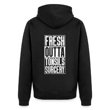 Frische Outta -Operation - Mandeln - Unisex Premium Bio Zip Hoodie - Schwarz - Hinten - Nico (187cm)
