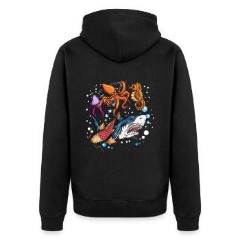 Conception De Poissons, Créature Marine, Poisson, Requin, Méduse, Poulpe - Veste à capuche bio Premium Unisexe - noir - Dos - Nico (187cm)
