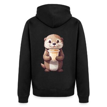 Loutre Coffee Time café sucré Animal Design - Veste à capuche bio Premium Unisexe - noir - Dos - Nico (187cm)