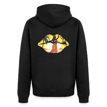 Tropical Summer Beach Lips Maori Retro Sunset - Unisex Premium Bio Zip Hoodie - Schwarz - Hinten - Nico (187cm)