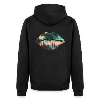 Beach Palm Tree Lips Tropical Summer Retro Sunset - Unisex Premium Bio Zip Hoodie - Schwarz - Hinten - Nico (187cm)
