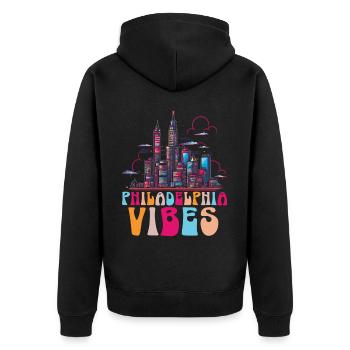 Philadelphia City, Pennsylvania, Vereinigte Staaten - Unisex Premium Bio Zip Hoodie - Schwarz - Hinten - Nico (187cm)
