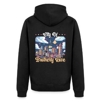 Philadelphia City, Pennsylvania, Vereinigte Staaten - Unisex Premium Bio Zip Hoodie - Schwarz - Hinten - Nico (187cm)