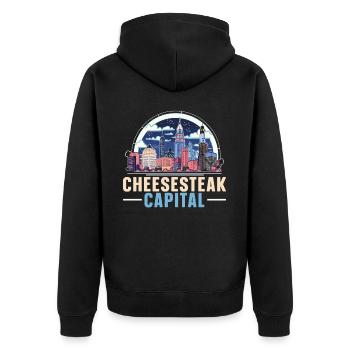 Philadelphia City, Pennsylvania, Vereinigte Staaten - Unisex Premium Bio Zip Hoodie - Schwarz - Hinten - Nico (187cm)