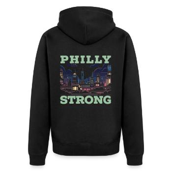 Philadelphia City, Pennsylvania, Vereinigte Staaten - Unisex Premium Bio Zip Hoodie - Schwarz - Hinten - Nico (187cm)