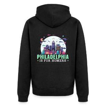 Philadelphia City, Pennsylvania, Vereinigte Staaten - Unisex Premium Bio Zip Hoodie - Schwarz - Hinten - Nico (187cm)