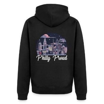 Philadelphia City, Pennsylvania, Vereinigte Staaten - Unisex Premium Bio Zip Hoodie - Schwarz - Hinten - Nico (187cm)