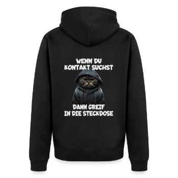 Wenn du Kontakt suchst dann greif in die Steckdose - Unisex Premium Bio Zip Hoodie - Schwarz - Hinten - Nico (187cm)