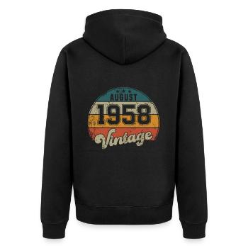 Vintage Geburtstag - August 1958 - Geschenkidee - Unisex Premium Bio Zip Hoodie - Schwarz - Hinten - Nico (187cm)