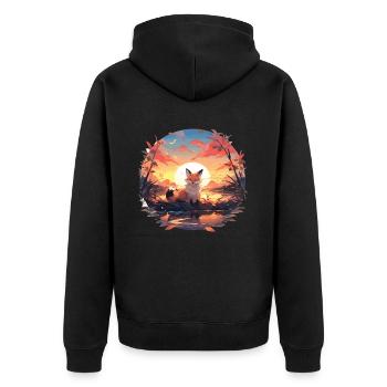 Fuchs Füchse Fuchs Kinder Fuchs Baby Tier Wald - Unisex Premium Bio Zip Hoodie - Schwarz - Hinten - Nico (187cm)