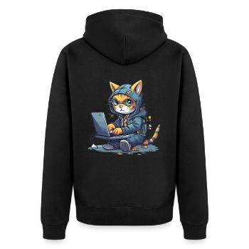 Cat Programmer Computer Software Developer Coder C - Unisex Premium Bio Zip Hoodie - Schwarz - Hinten - Nico (187cm)