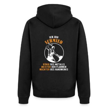 Schmied König Meister Wächter Blacksmith Forging - Unisex Premium Bio Zip Hoodie - Schwarz - Hinten - Nico (187cm)