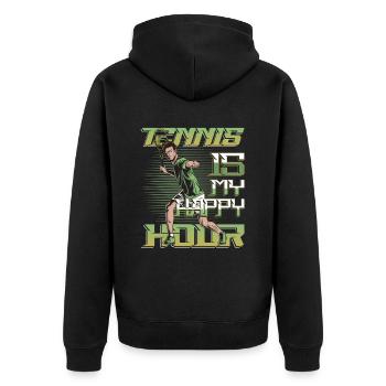 Tennis Ist Meine Happy Hour, Tennisspieler, Tennis - Unisex Premium Bio Zip Hoodie - Schwarz - Hinten - Nico (187cm)