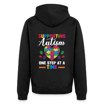Autismusbewusstsein Unterstützen Autistische - Unisex Premium Bio Zip Hoodie - Schwarz - Hinten - Nico (187cm)