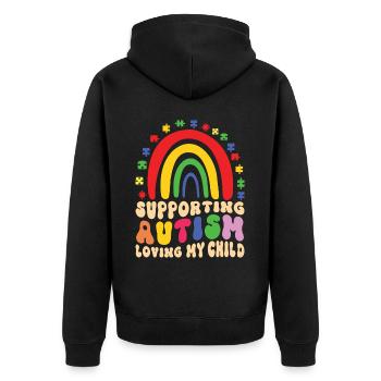 Autismusbewusstsein Unterstützen Autistische - Unisex Premium Bio Zip Hoodie - Schwarz - Hinten - Nico (187cm)