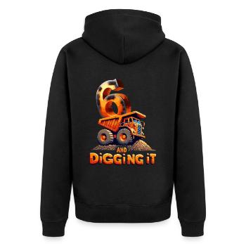 Aufregendes Orange-bagger-spaßdesign Zum 6. - Unisex Premium Bio Zip Hoodie - Schwarz - Hinten - Nico (187cm)