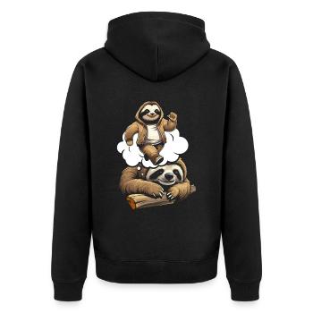 Faultier Witzig - Unisex Premium Bio Zip Hoodie - Schwarz - Hinten - Nico (187cm)