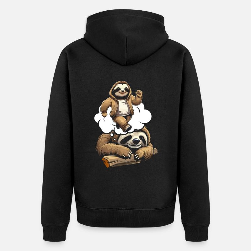 Faultier Witzig - Unisex Premium Bio Zip Hoodie - Schwarz