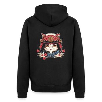 Japanese Samurai Cat Japan Aesthetic Cat Lover - Unisex Premium Organic Zip Hoodie - black - Back - Nico (187cm)