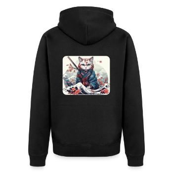 Japanese Samurai Cat Japan Aesthetic Cat Lover - Unisex Premium Organic Zip Hoodie - black - Back - Nico (187cm)