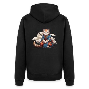 Japanese Samurai Cat Japan Aesthetic Cat Lover - Unisex Premium Organic Zip Hoodie - black - Back - Nico (187cm)