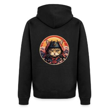 Japanese Samurai Cat Japan Aesthetic Cat Lover - Unisex Premium Organic Zip Hoodie - black - Back - Nico (187cm)