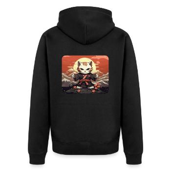 Japanese Samurai Cat Japan Aesthetic Cat Lover - Unisex Premium Organic Zip Hoodie - black - Back - Nico (187cm)