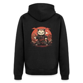 Japanese Samurai Cat Japan Aesthetic Cat Lover - Unisex Premium Organic Zip Hoodie - black - Back - Nico (187cm)