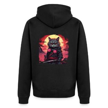 Japanese Samurai Cat Japan Aesthetic Cat Lover - Unisex Premium Organic Zip Hoodie - black - Back - Nico (187cm)
