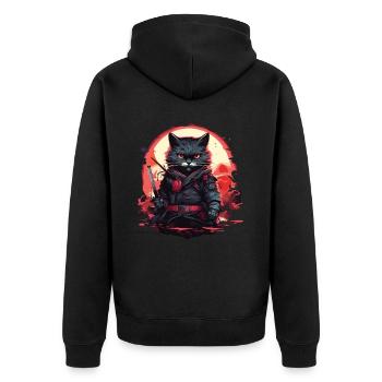 Japanese Samurai Cat Japan Aesthetic Cat Lover - Unisex Premium Organic Zip Hoodie - black - Back - Nico (187cm)