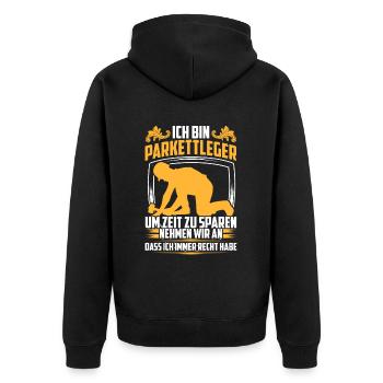 Parkettleger hat immer Recht Bodenleger - Unisex Premium Bio Zip Hoodie - Schwarz - Hinten - Nico (187cm)
