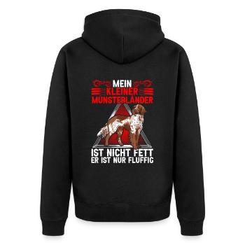 Mein Kleiner Münsterländer ist fluffig - Unisex Premium Bio Zip Hoodie - Schwarz - Hinten - Nico (187cm)