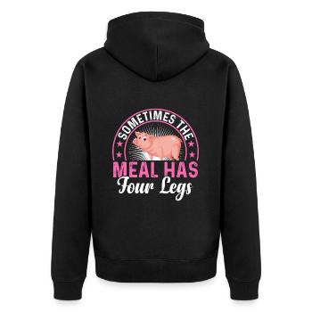 Sometimes your food has your feet vegan or - Unisex Premium Organic Zip Hoodie - black - Back - Nico (187cm)