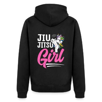 BJJ Mädchen Kampfsport - Unisex Premium Bio Zip Hoodie - Schwarz - Hinten - Nico (187cm)