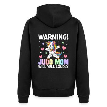 Kampfsport Mama - Unisex Premium Bio Zip Hoodie - Schwarz - Hinten - Nico (187cm)