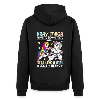 Martial Art Girl - Unisex Premium Organic Zip Hoodie - black - Back - Nico (187cm)