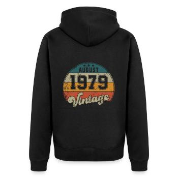 Vintage Geburtstag - August 1979 - Geschenkidee - Unisex Premium Bio Zip Hoodie - Schwarz - Hinten - Nico (187cm)