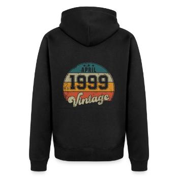 Vintage Geburtstag - April 1999 - Geschenkidee - Unisex Premium Bio Zip Hoodie - Schwarz - Hinten - Nico (187cm)