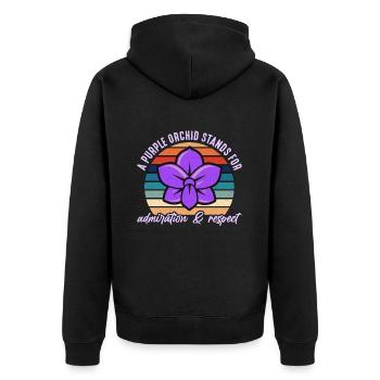 Orchidées Une orchidée violette se tient à l’horticulture rétro - Veste à capuche bio Premium Unisexe - noir - Dos - Nico (187cm)