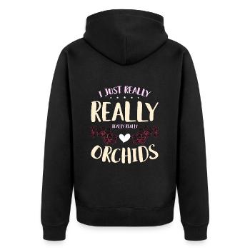 Orchidées I juste vraiment vraiment vraiment fleur d’orchidée - Veste à capuche bio Premium Unisexe - noir - Dos - Nico (187cm)